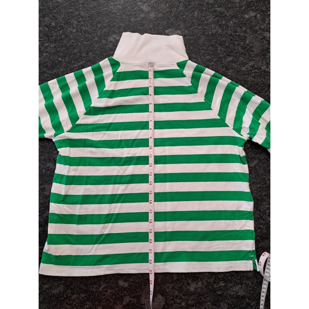 J Crew Factory Stripe Top Green White Button Collar Pullover Sweatshirt Large - Picture 5 of 6